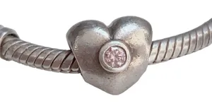 Pandora puffy heart charm w Pink CZ thumbnail 1