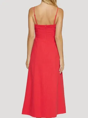 NWT Lost + Wander X Nordstrom Catania Maxi Dress Small, RED Linen Blend Pocket thumbnail 4