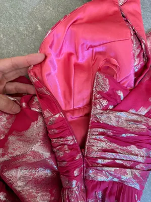 Aidan Mattox Pink Silk Silver Metallic Halter Gown Size 4 thumbnail 6