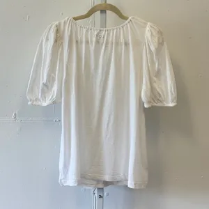 LOFT Cotton Slub Puff Sleeve Split Neck Blouse Top Medium 36801213 White Relaxed thumbnail 2
