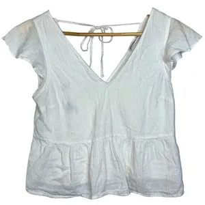 Abercrombie & Fitch White Sheer V-Neck Cap Sleeve Tie Back Peplum Blouse Size XS thumbnail 1