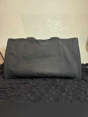 Prada Canapa Large GM Black Denim Canvas Tote Bag Distressed Vintage Italy thumbnail 2