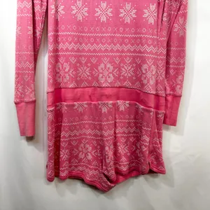 Victoria's Secret Large Sleep Romper Pink Y2K Long‎ Sleeve Thermal Argyle 1628 thumbnail 9
