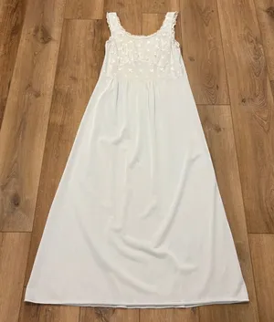 🌟Vtg🌟 Embroidered Empire Waist Maxi Knit Night Gown White / Blue Sz M thumbnail 1