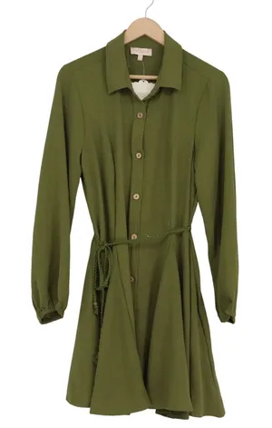 Indulge In Style Olive Green Button Down Mini Dress XL Long Sleeve Belted New thumbnail 1