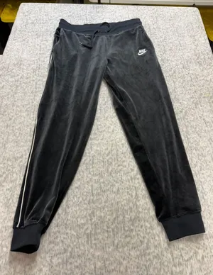 Nike‎ Velour Jogger Pants Small Grey Black Velvet Sweatpants Piping Logo thumbnail 1