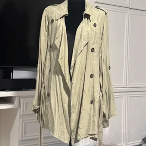 PNLP Sage Green Double Breasted Tie Waist Roll‎ Tab Sleeve Trench Lightweight thumbnail 3