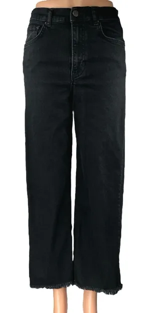 Reformation Jeans Emma High Rise Black Baggy Wide Leg Crop Denim Jeans Size 28 thumbnail 1