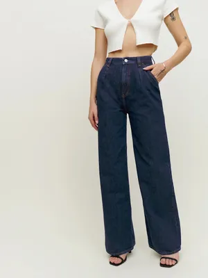 Reformation Miami Pleated Trouser Jeans size 25 Darkwash High Rise Wide Leg thumbnail 2