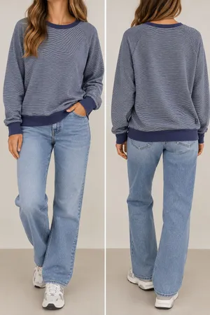 Patagonia Striped Crewneck Sweatshirt L Blue Gray Raglan Outdoor Casual thumbnail 2