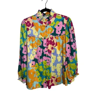 Crosby by Mollie Burch Cotton Floral Blouse Women's Sz. L thumbnail 2
