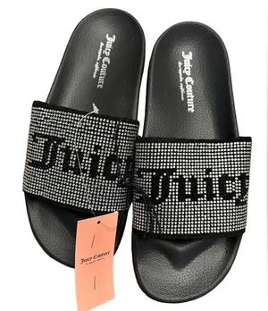 NWT Juicy Couture Wander Rhinestone Slide Sandals Black Size 7 thumbnail 1