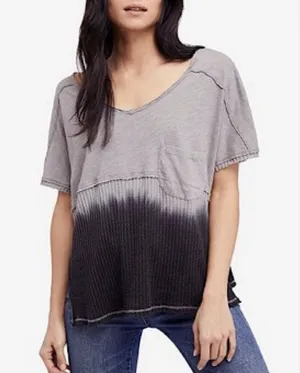 Women's We The Free Grey & Black Dip-Dye Short Sleeve Tee, Size L Oversized thumbnail 1