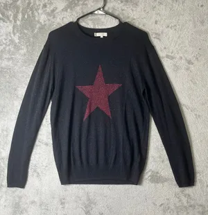 Hobbs London Black Glitter Star Crewneck Sweater Pullover Size Small Metallic thumbnail 1
