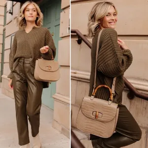 Fawn Design The Bamboo Shoulder Bag in Latte Faux Croc Purse Limited Edition NEW thumbnail 2