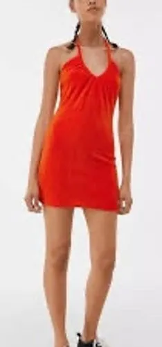 Bershka Orange Terry Cloth Halter Mini Dress Size XS Y2K Retro Beach Coverup thumbnail 1