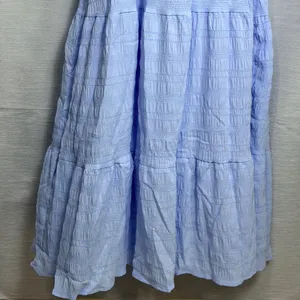 Womens Light Blue Seersucker Smocked Tiered Maxi Dress Ruffle Strap Size M thumbnail 4