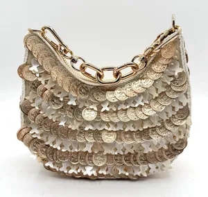 Sardine & Coin Beaded Embellished Shoulder Clutch Purse Wallet Viral 7.5” X 7” thumbnail 1