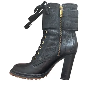 Tory Burch Combat Boots Black Leather Double Buckle Heeled Moto Size 9 thumbnail 7