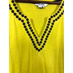 Boden Estelle Dress US 2‎ Yellow Linen Blend Drawstring Waist Embroidered Neck thumbnail 6