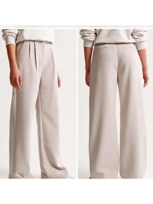 Abercrombie & Fitch Sloane Tailored Wide Leg Pants Trouser Beige Women’s 12/31 thumbnail 15