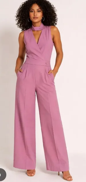 Wildfang Purple The Empower High Waisted V Neck Wide Leg Jumpsuit Womens 10 NWT thumbnail 1