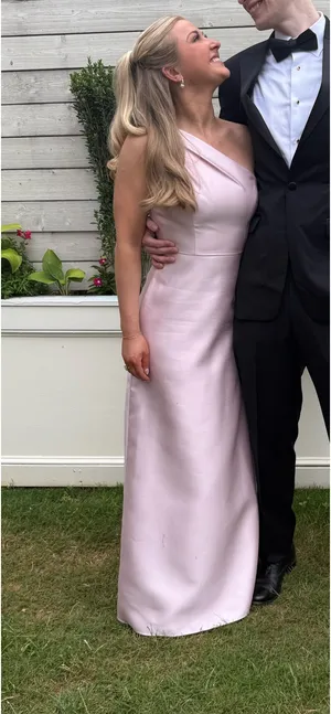 Alfred Sung Ballet Pink Satin Twill One Shoulder Gown thumbnail 1