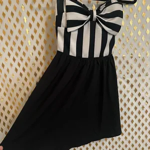 Striped bow tube top dress flowy sexy referee mini skirt mine size S thumbnail 2