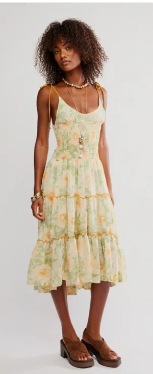 Free People Adriel Tie Strap Tiered Midi Dress Size Small thumbnail 1