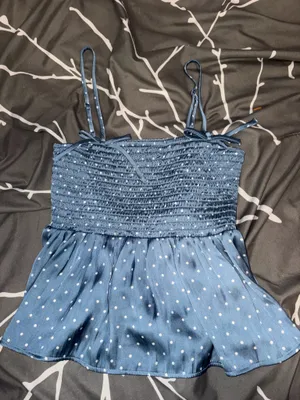 American Eagle Womens Top XS Blue White Polka Dot Ruffled Babydoll thumbnail 1