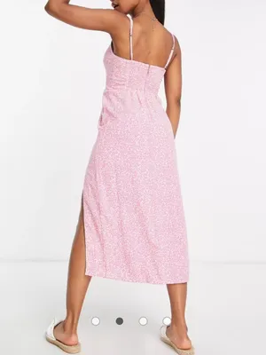 Abercrombie & Fitch Pink Floral Slit Midi Dress Small thumbnail 3