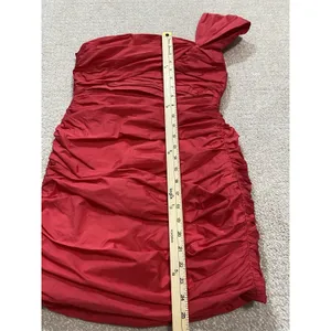 Zara Bright Red One-Shoulder Ruched Mini Dress Size S thumbnail 13