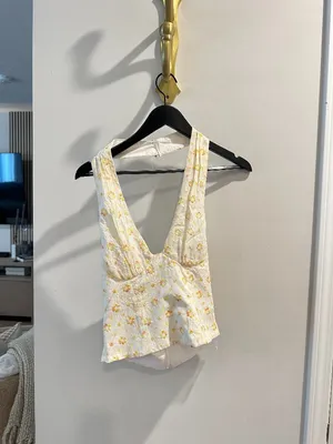 MISTRESS ROCKS Floral Embroidered Halter Top in Yellow Size Small thumbnail 4