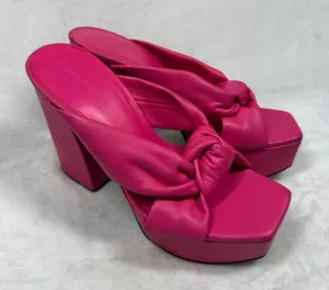 Open Edit Pink Knot Platform Mules Square Toe Block Heel‎ Sandals Womens 7 thumbnail 1