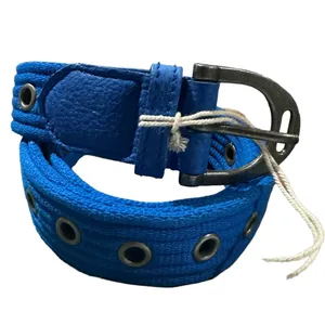 NWT Free People Avril Grommet Leather Woven Extra-Long Belt in Cobalt Blue thumbnail 2