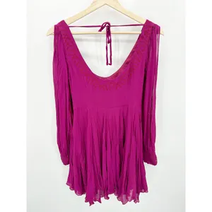 Free People Tatiana Purple Beaded Long Sleeve‎ Swing Mini Dress Women's Size 0 thumbnail 2