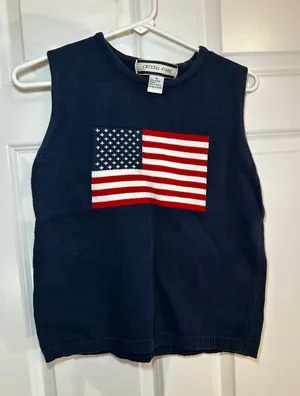Vintage American Flag Sweater Blue Size M thumbnail 1