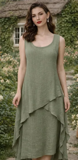 Exist Womens Maxi Dress S Sage Green‎ Textured Layered Asymmetrical Cottagecore thumbnail 1