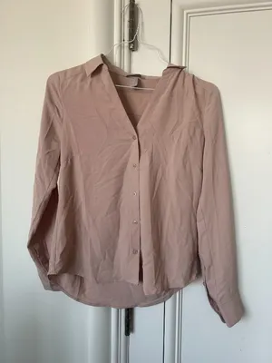 H&M Button Down V-Neck Pale Pink ("Dusty Rose") Long Sleeve Shirt thumbnail 3