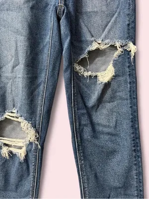 American Eagle Mom Straight Jeans Distressed 000 Regular Cool Torn Blue thumbnail 3
