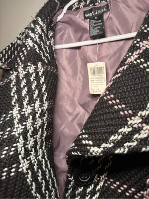 NWT Vintage Wet Seal Plaid Belted Coat Women XL Y2K Black Pink thumbnail 6