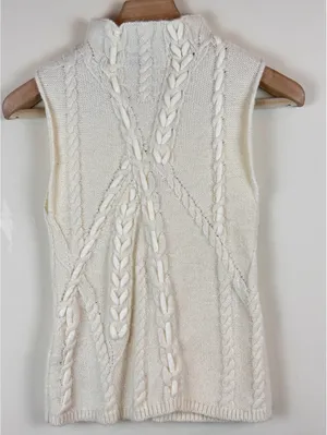 ZARA Ivory Cable Knit Wool Blend Sleeveless Mock Neck Sweater Vest Size S thumbnail 5
