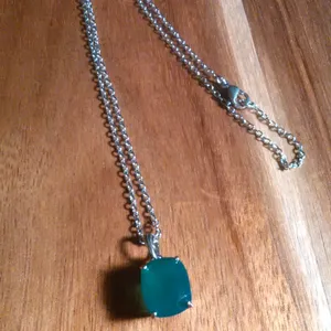 Verde Onyx Sterling Silver Pendant Stainless Steel Necklace thumbnail 2