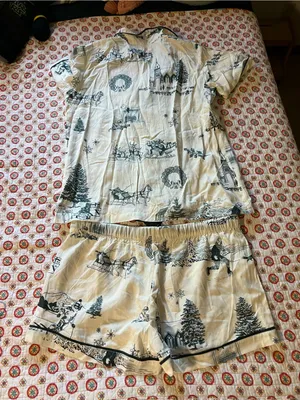 EUC Anthropologie Katie Kime Holiday Pajama Set size XL retails $128 thumbnail 4