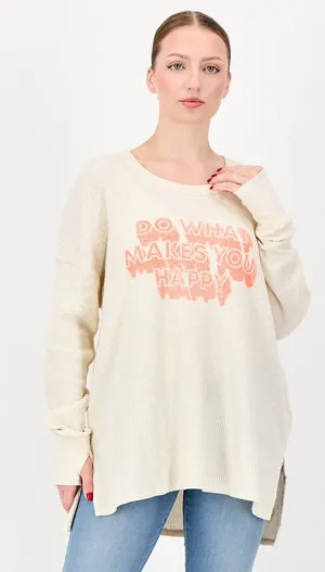 Aerie Waffle Knit Graphic Sweatshirt Do What Makes You Happy Size XL thumbnail 1