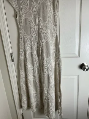 Zara Textured Cream & Beige Abstract 3D Knit Cap Sleeve Midi Dress Size Small thumbnail 7