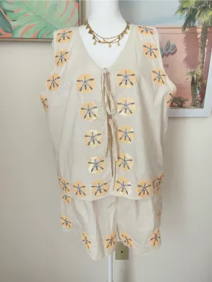 QUEEN OF SPARKLES Sequin Sand Dollar Cotton Tie Tank Top & Shorts Matching Set thumbnail 5