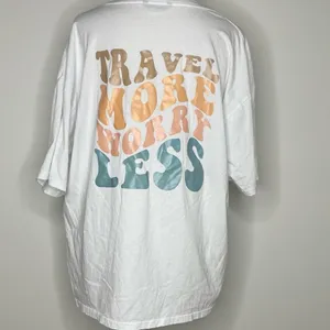 5/$25💜 SHEIN- White "Travel More Worry Less" Tee Shirt thumbnail 2