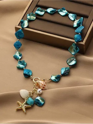 Fashion Jewelry Turquoise Shell & Starfish Charm Necklace - Women Jewelry thumbnail 6