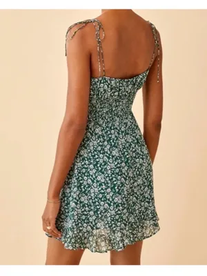 Reformation Esther Green Floral Mini Dress Sz 12 thumbnail 2